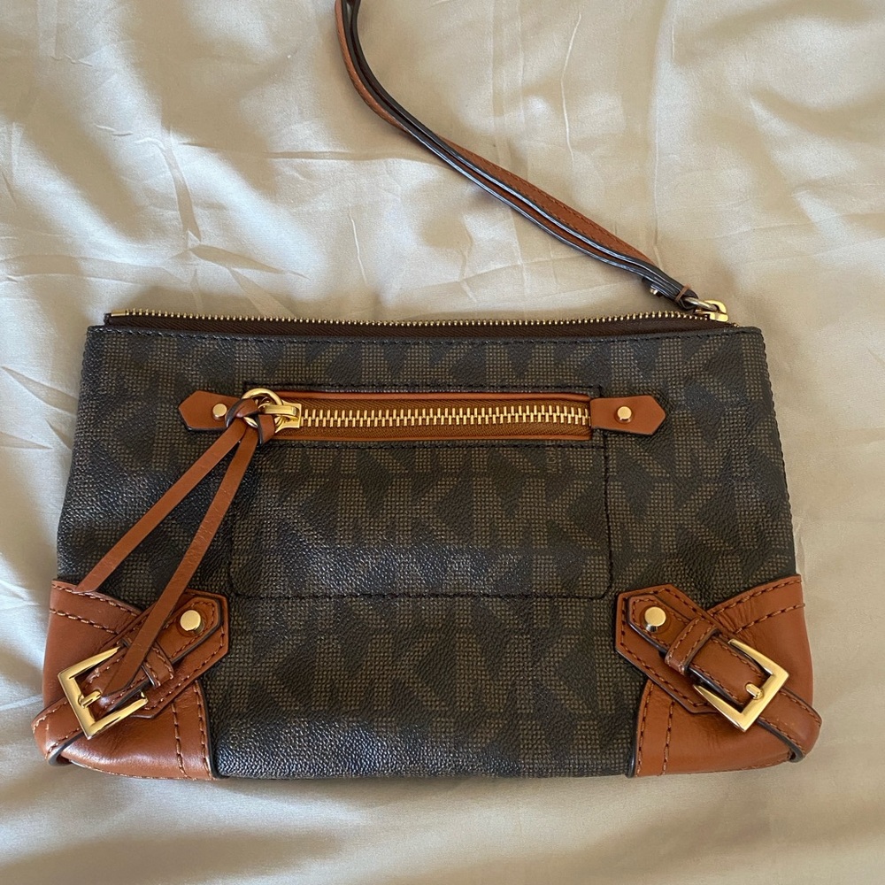 Brown and Black Wristlet with Gold Accents